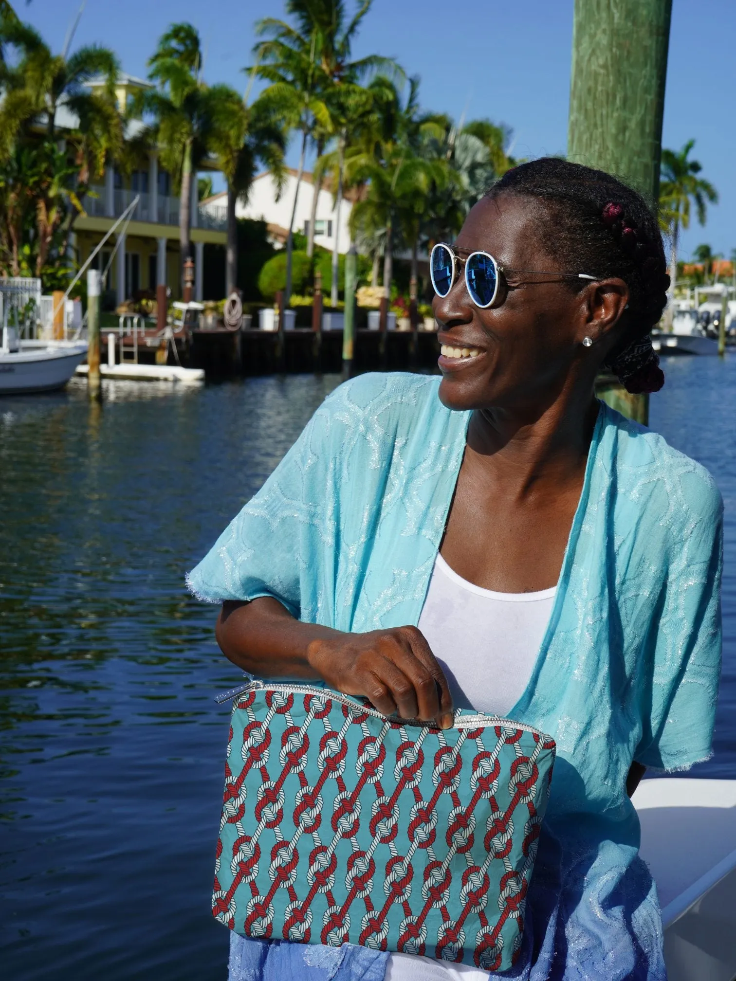 Medium Zipper Pack - Nautical Knots in Turquoise & Red