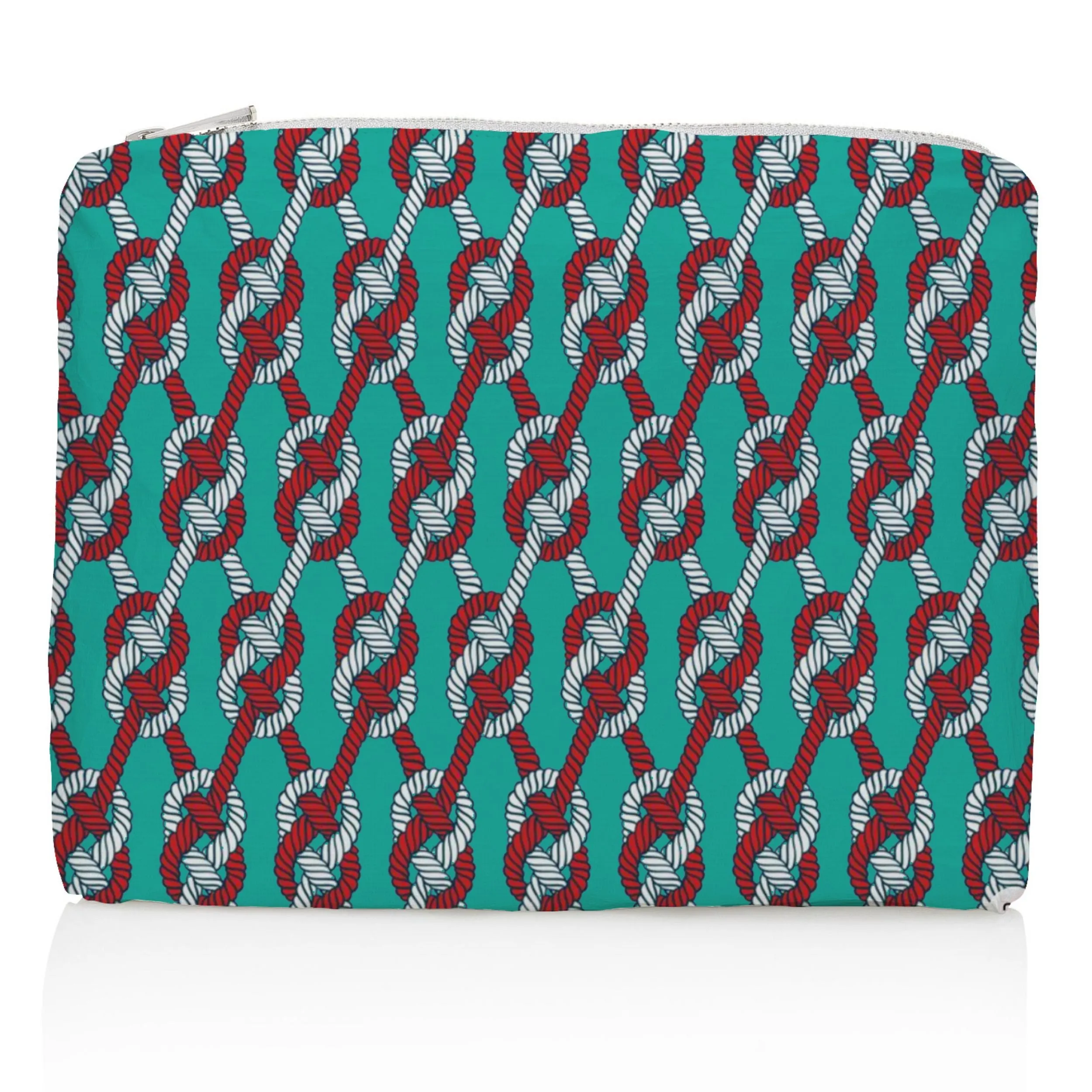 Medium Zipper Pack - Nautical Knots in Turquoise & Red