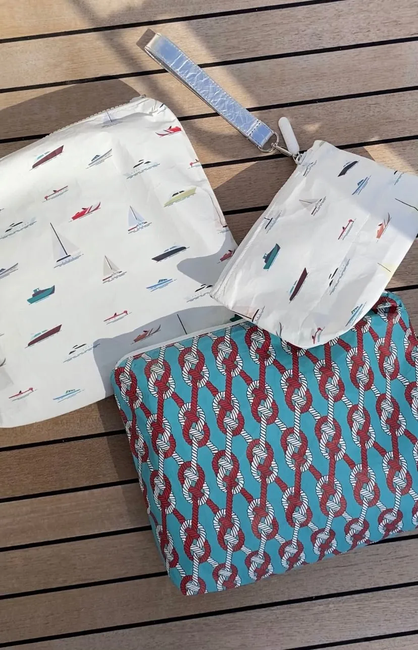 Medium Zipper Pack - Nautical Knots in Turquoise & Red