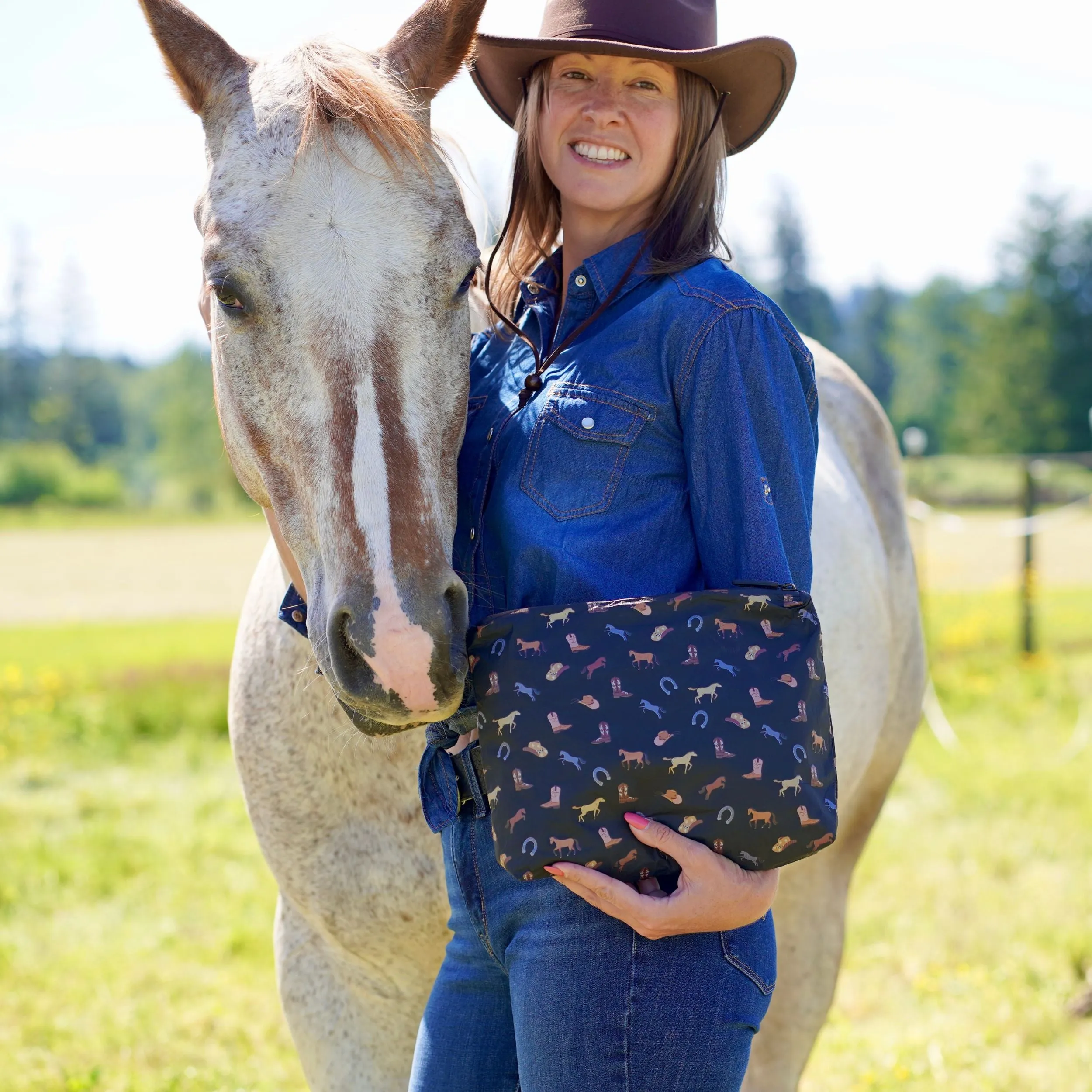 Medium Zipper Pack - Western Equestrian on Black
