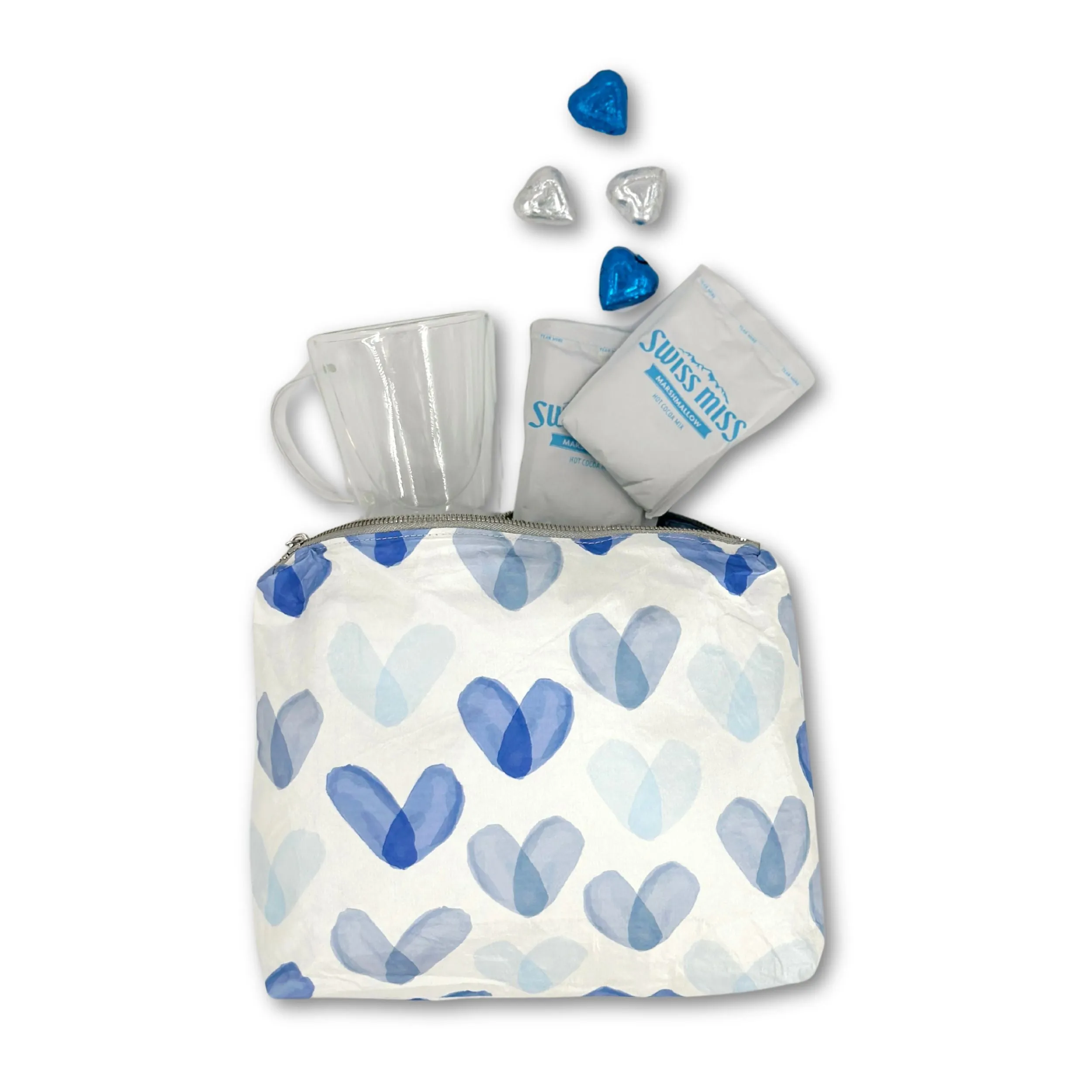 Medium Zipper Pouch - "Language of Love" in Shades of Blue
