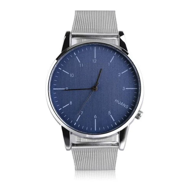 Men Large Dial Watch Casual Design Metal Shell Stainless Steel Mesh Strap Business Wrist Watch