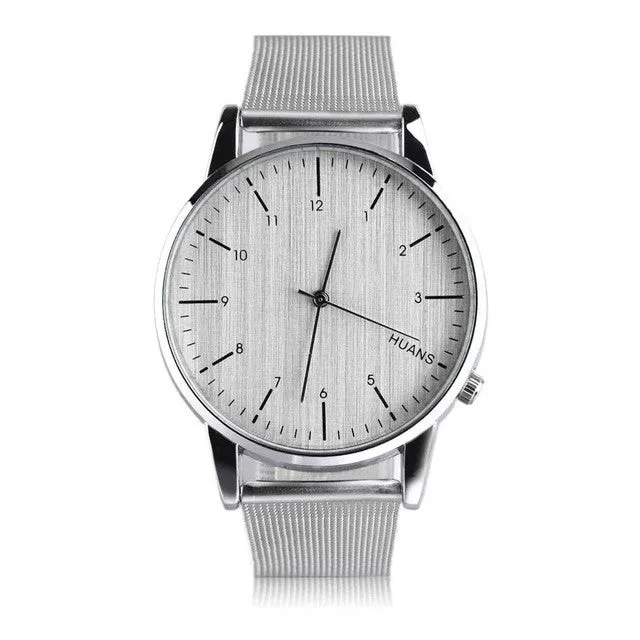 Men Large Dial Watch Casual Design Metal Shell Stainless Steel Mesh Strap Business Wrist Watch