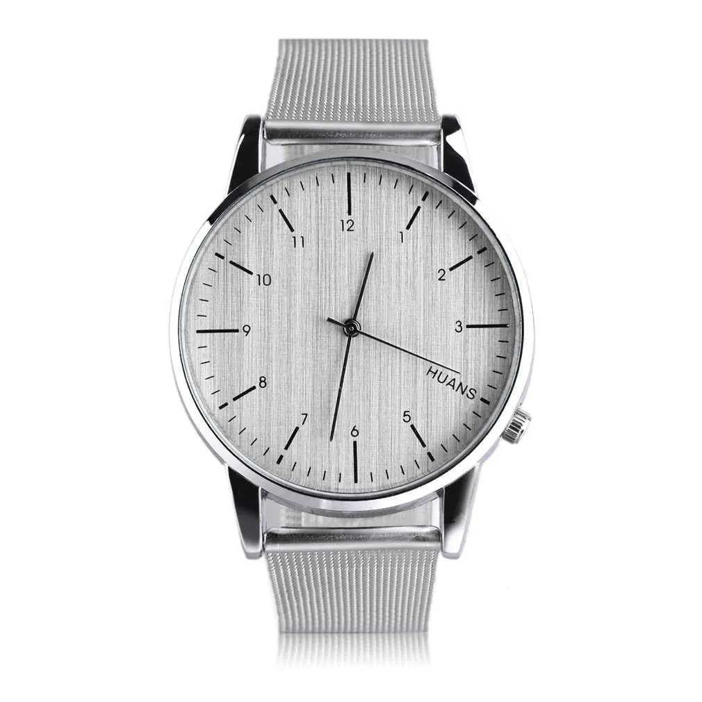 Men Large Dial Watch Casual Design Metal Shell Stainless Steel Mesh Strap Business Wrist Watch