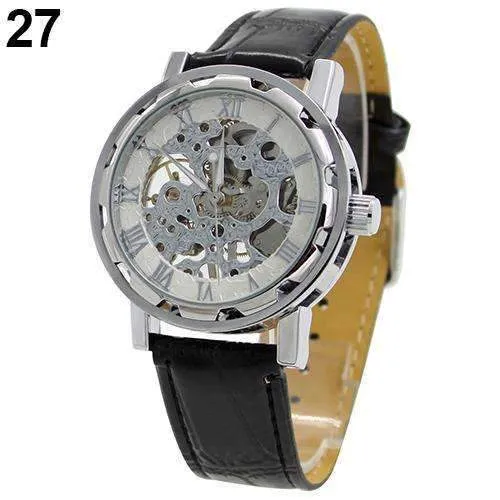 Men's Leather Mechanical Skeleton Watch