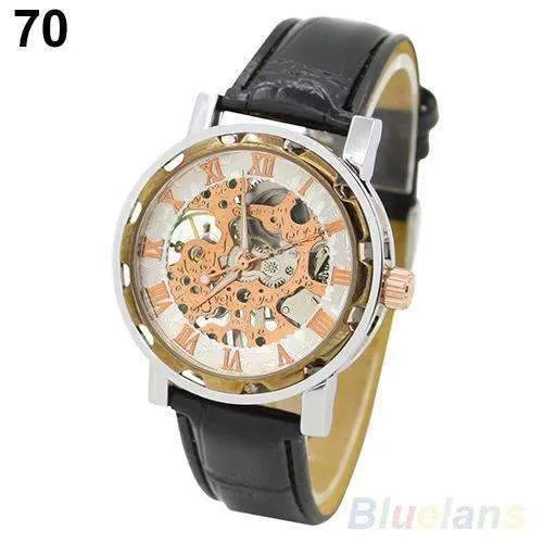 Men's Leather Mechanical Skeleton Watch