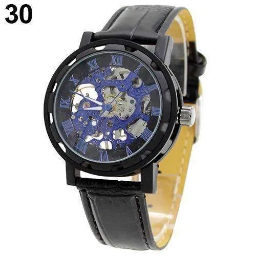 Men's Leather Mechanical Skeleton Watch
