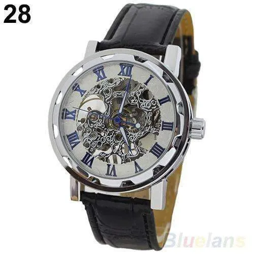 Men's Leather Mechanical Skeleton Watch