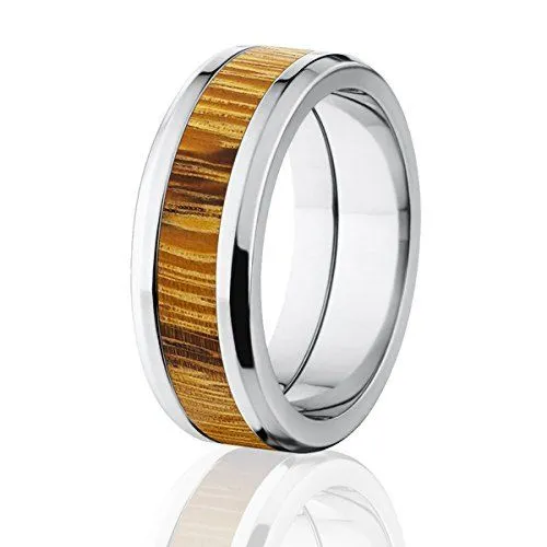 Men's Marble Wood Rings,  Titanium Hard Wood Band