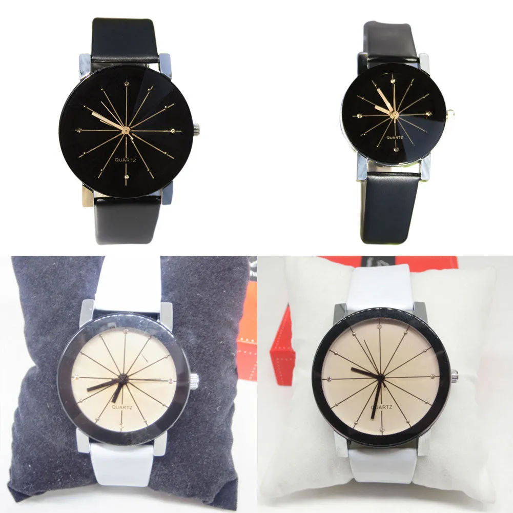 Men's Simple Casual Style PU Leather Watchband Round Dial Couples Watch Wrist Watch   ~M24