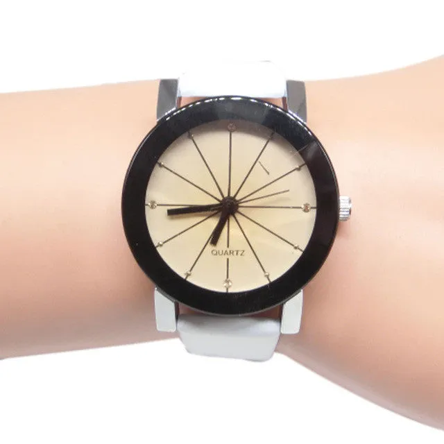 Men's Simple Casual Style PU Leather Watchband Round Dial Couples Watch Wrist Watch   ~M24