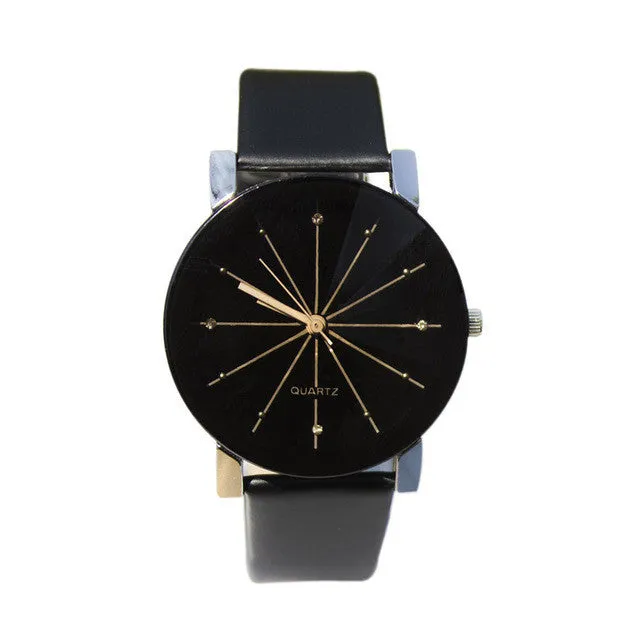 Men's Simple Casual Style PU Leather Watchband Round Dial Couples Watch Wrist Watch   ~M24