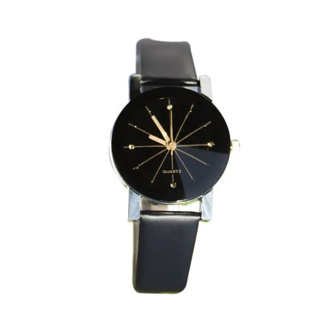 Men's Simple Casual Style PU Leather Watchband Round Dial Couples Watch Wrist Watch   ~M24