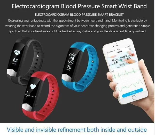 New Heart Rate Blood Pressure Smart Bracelet Activity Tracker for iPhone Android Sleep Pedometer