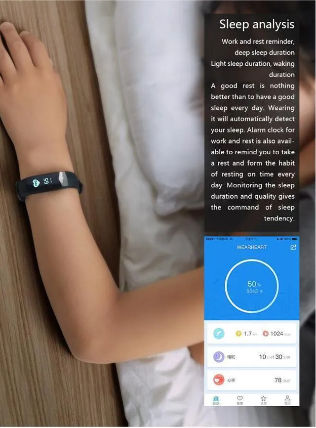New Heart Rate Blood Pressure Smart Bracelet Activity Tracker for iPhone Android Sleep Pedometer
