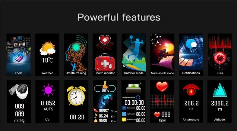 New Heart Rate Colour Screen Wristband Smartwatch Waterproof Activity Fitness Tracker For iPhone Android