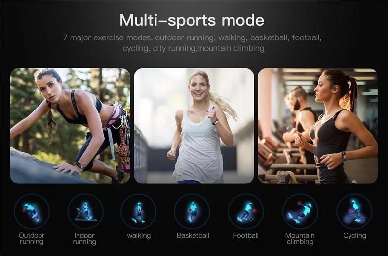 New Heart Rate Colour Screen Wristband Smartwatch Waterproof Activity Fitness Tracker For iPhone Android