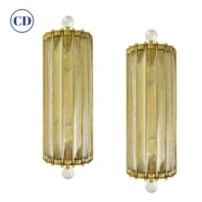 New Italian Art Deco Design Crystal Ball Murano Glass Half Moon Brass Sconces