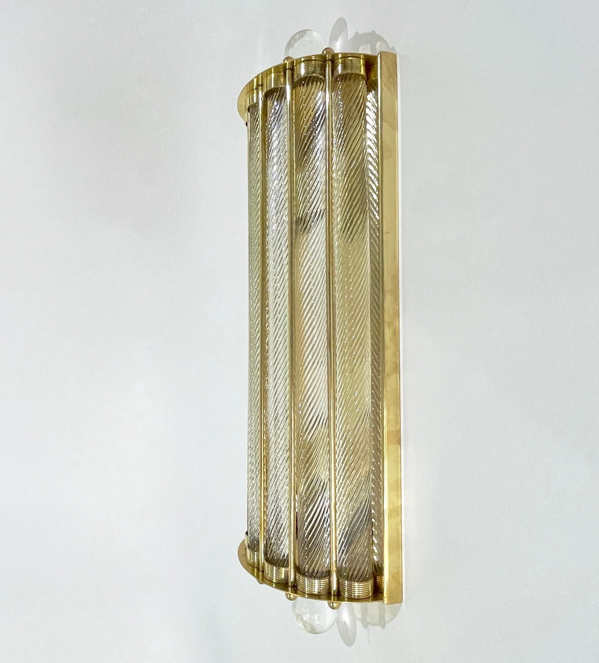New Italian Art Deco Design Crystal Ball Murano Glass Half Moon Brass Sconces