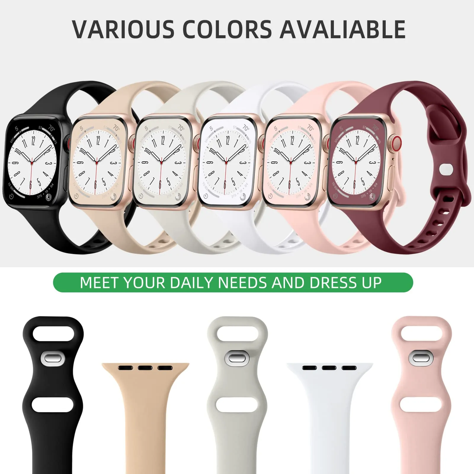 O Ozone - 6 Pack Slim Bands Compatible with Apple Watch Band 42mm 44mm 45mm 49mm for Women Men - Multi color
