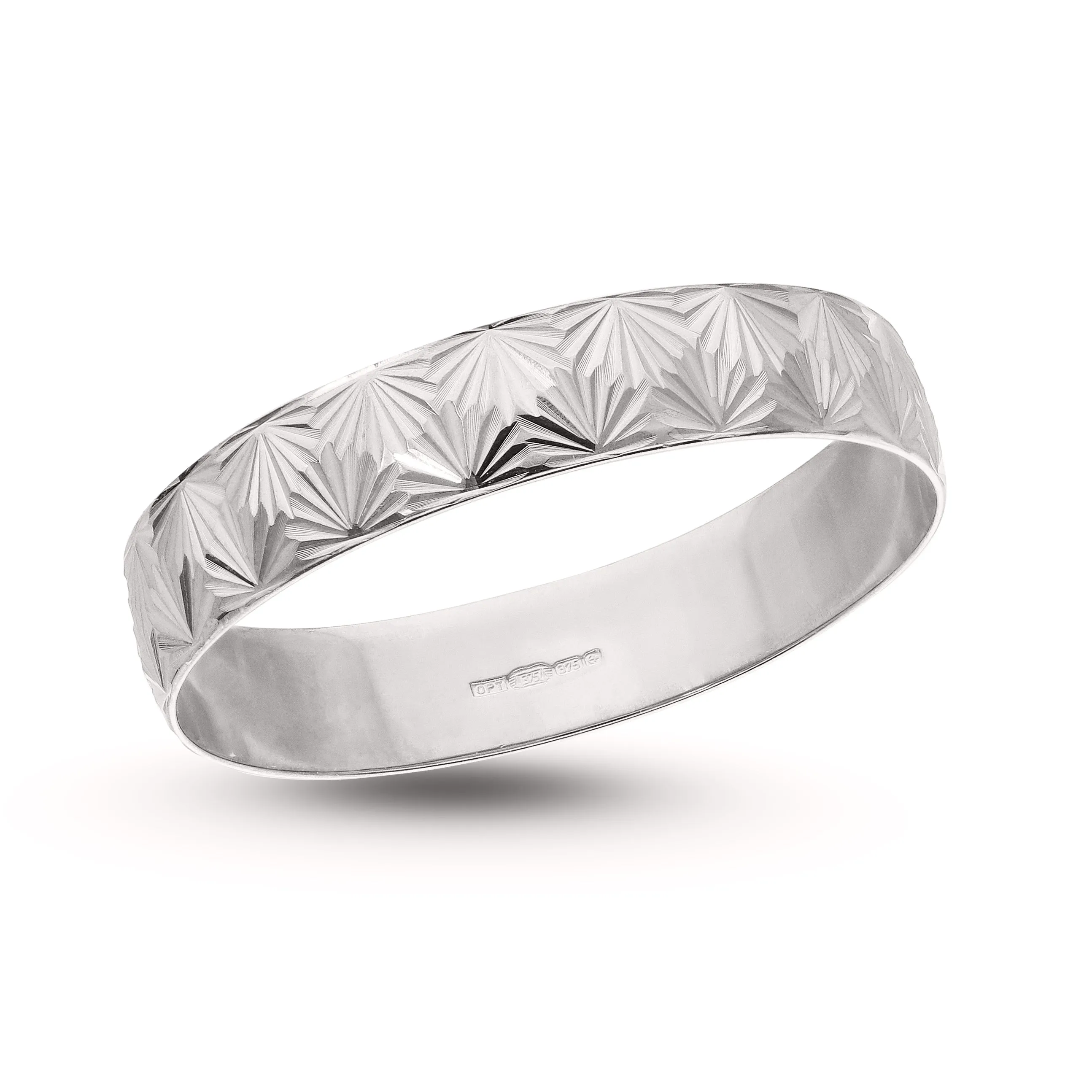 Personalised 9ct White or Yellow Gold Brides Wedding Ring Matt with Diamond Cut Leaf effect