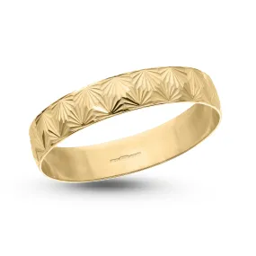 Personalised 9ct White or Yellow Gold Brides Wedding Ring Matt with Diamond Cut Leaf effect