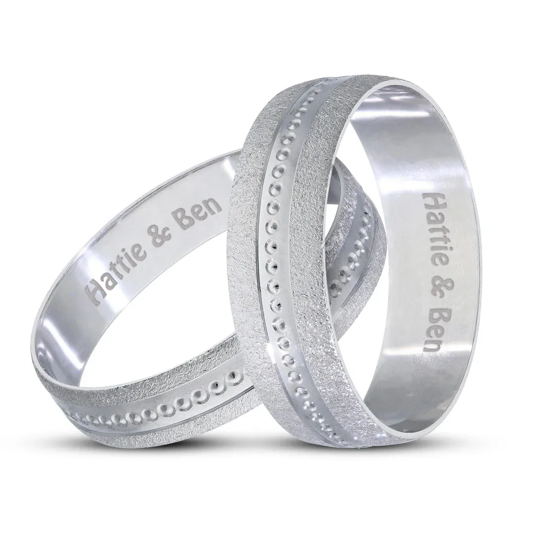 Personalised 9ct Yellow or White Gold Wedding Ring Set with Moon Dust and Matt Pips