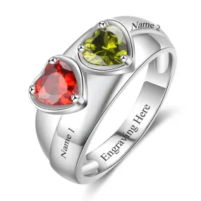 Personalized 925 Sterling Silver Promise Rings for Women – Custom Heart Birthstones – Engraved 2 Texts – Trendy Jewelry Gift