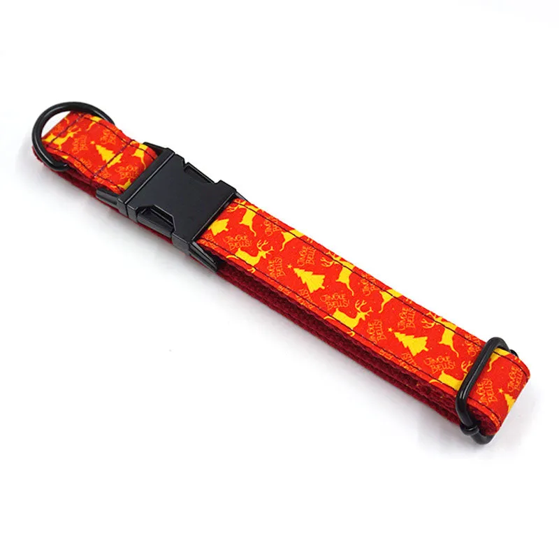 Personalized Dog Collar Set Engraved Balck Metal Buckle Red Deer Christmas