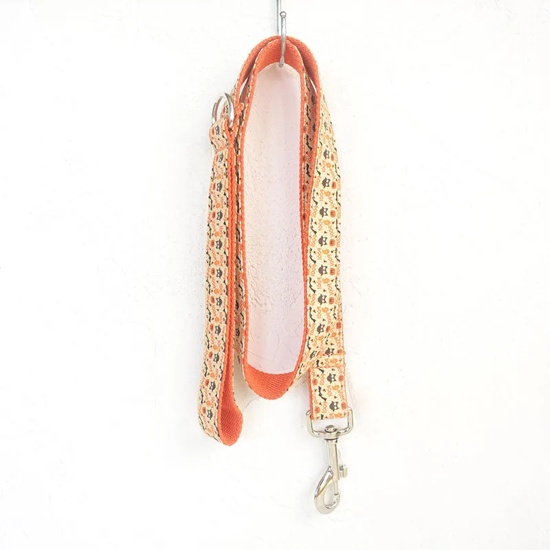 Personalized Dog Collar Set Engraved Metal Buckle Halloween Orange