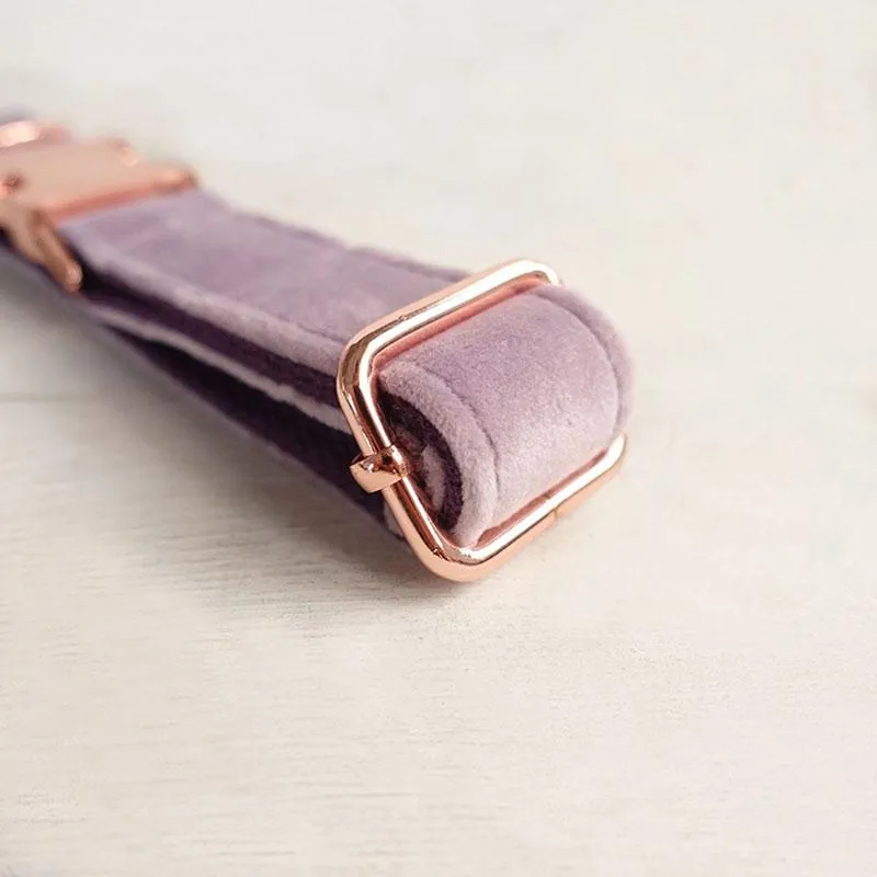 Personalized Dog Collar Set Engraved Rose Gold Buckle Light  Purple Velvet