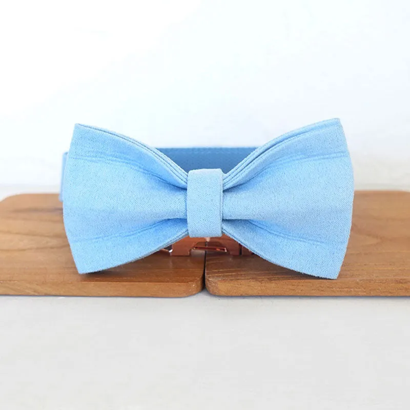 Personalized Dog Collar Set Engraved Rose Gold Buckle Sky Blue Velvet