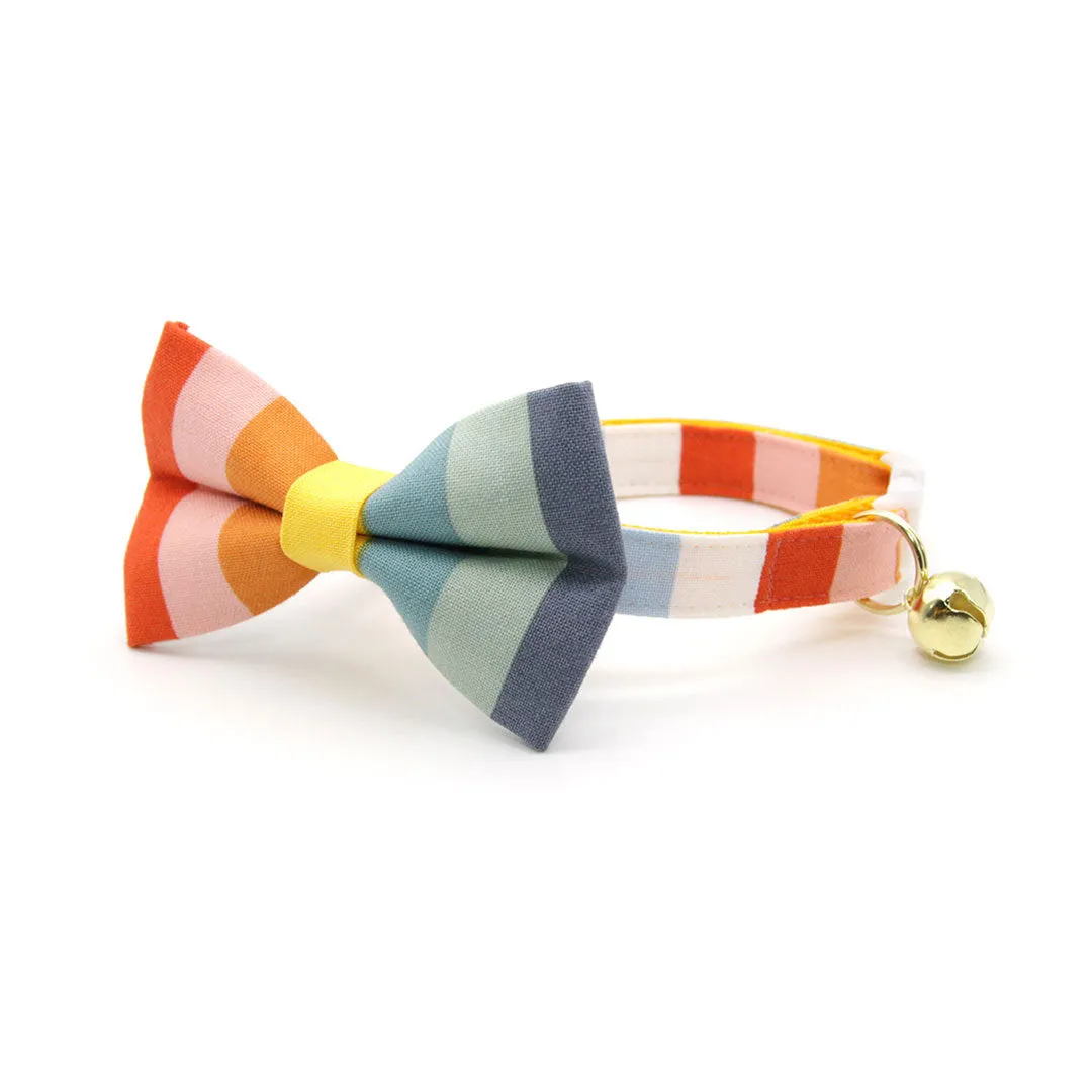 Pet Bow Tie - "Carousel" - Rainbow Striped Cat Bow Tie / Summer, LGBTQ  Pride, Birthday / For Cats   Small Dogs (One Size)