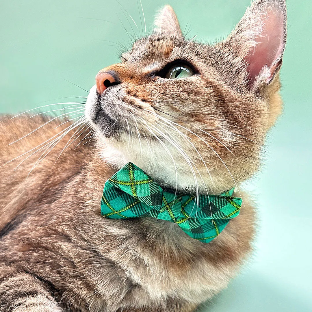 Pet Bow Tie - "Dublin" - Green Plaid Bow Tie / St. Patrick's Day / Irish / For Cats   Small Dogs (One Size)