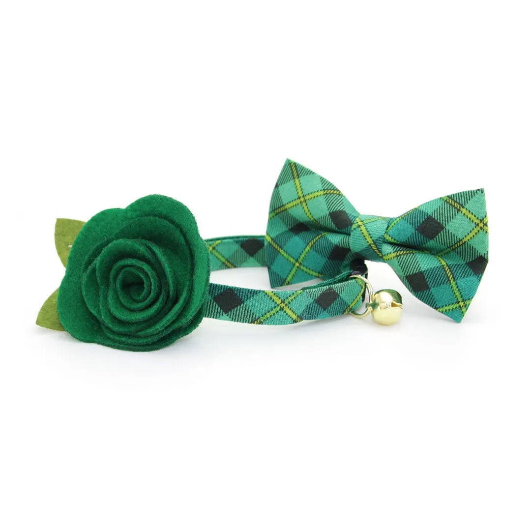 Pet Bow Tie - "Dublin" - Green Plaid Bow Tie / St. Patrick's Day / Irish / For Cats   Small Dogs (One Size)