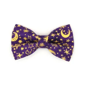 Pet Bow Tie - "Moonlight - Purple" - Moon & Stars Cat Bow Tie / Celestial, Zodiac, Magic, Astronomy, Lunar / For Cats   Small Dogs (One Size)