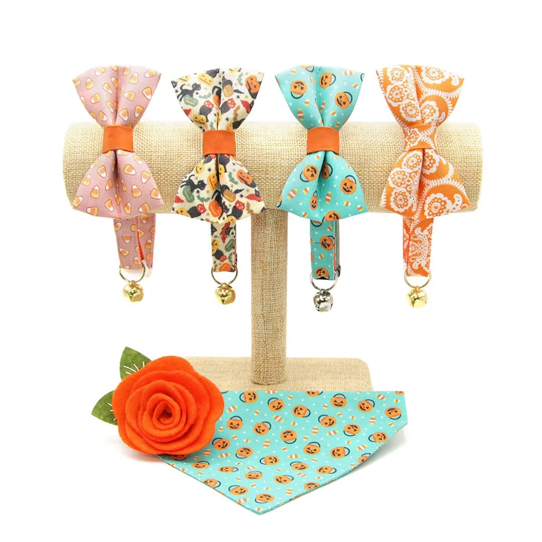 Pet Bow Tie - "Party Pumpkins" - Halloween Trick-or-Treat Jackolantern Cat Bow Tie / For Cats   Small Dogs (One Size)