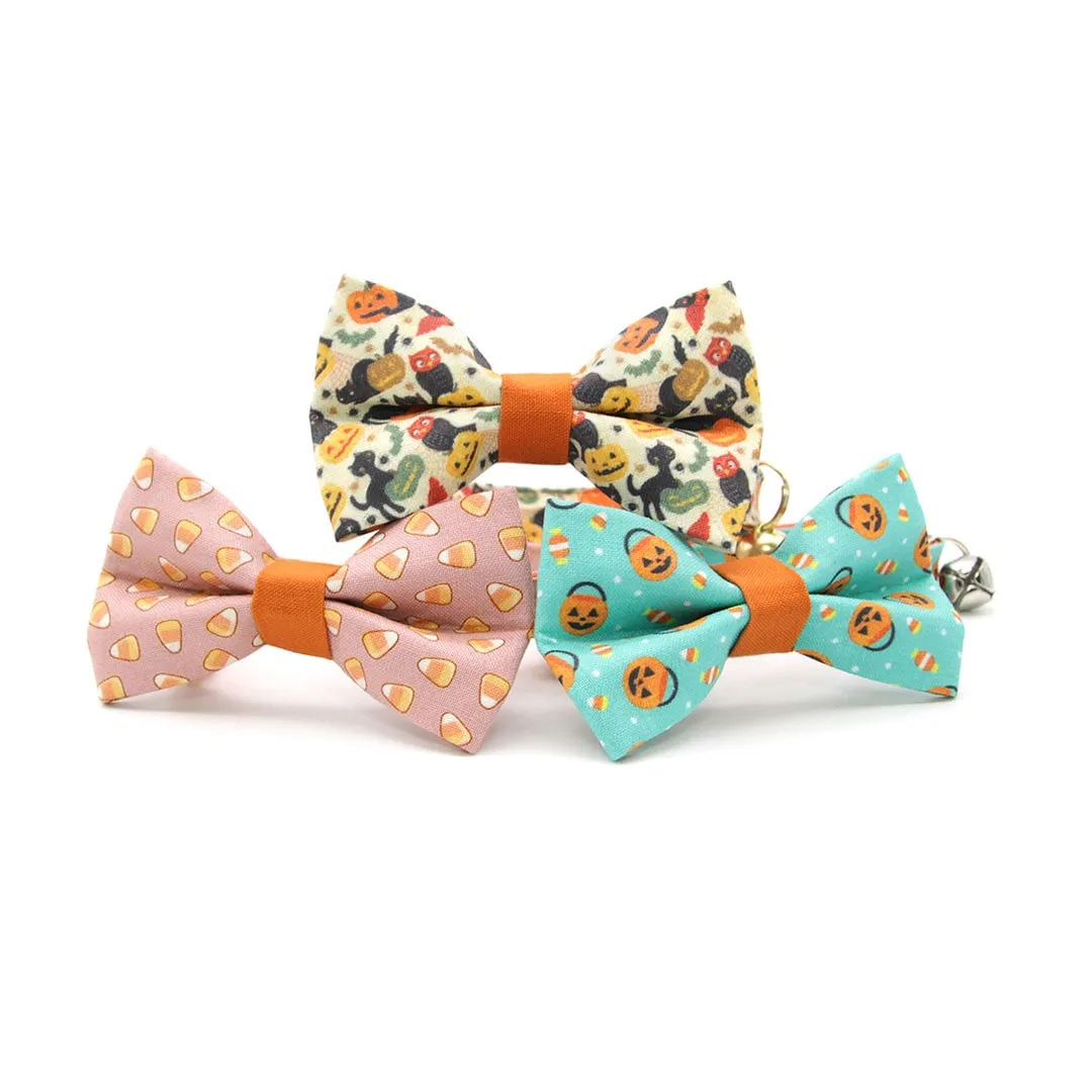 Pet Bow Tie - "Party Pumpkins" - Halloween Trick-or-Treat Jackolantern Cat Bow Tie / For Cats   Small Dogs (One Size)