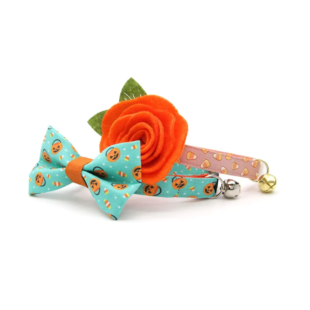 Pet Bow Tie - "Party Pumpkins" - Halloween Trick-or-Treat Jackolantern Cat Bow Tie / For Cats   Small Dogs (One Size)