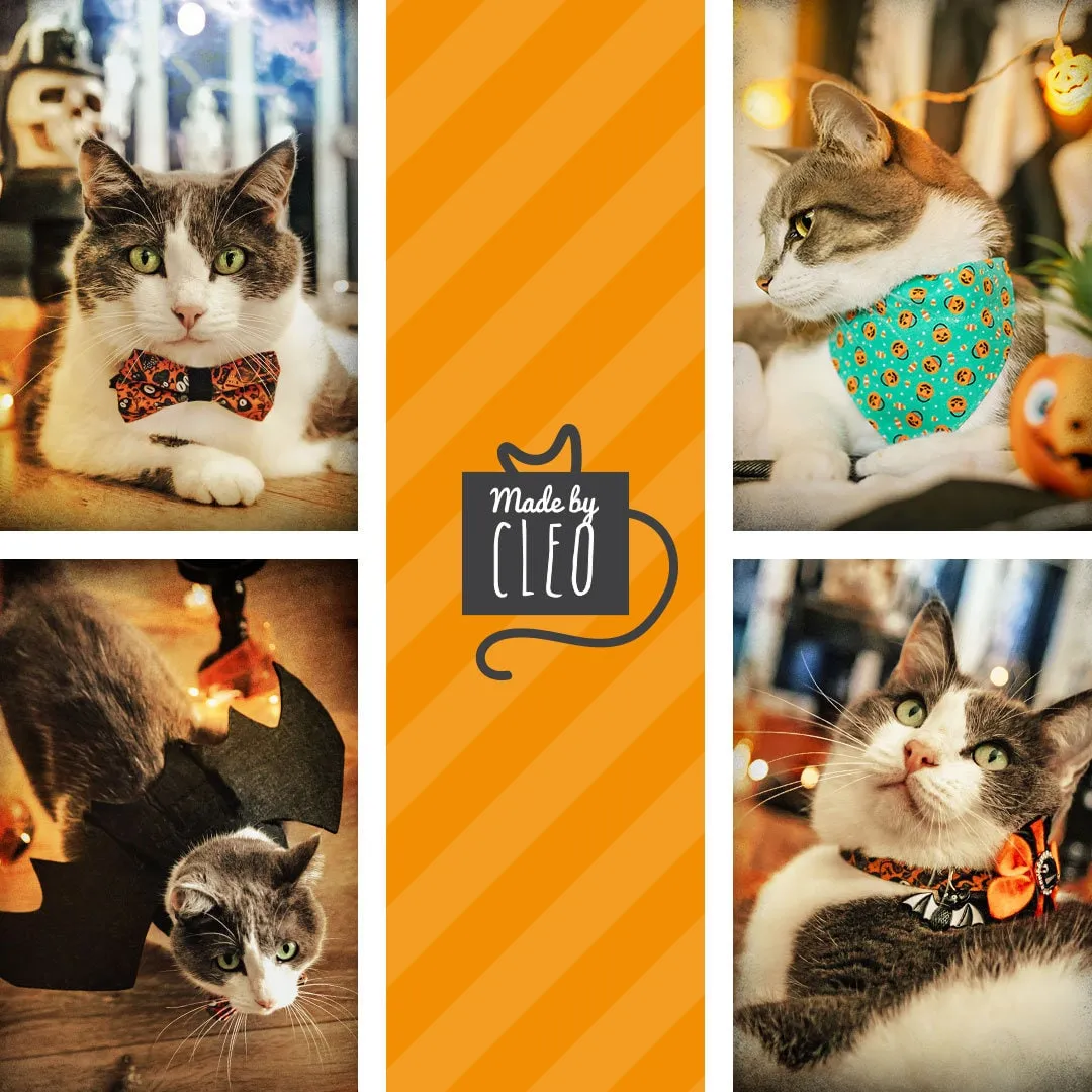 Pet Bow Tie - "Party Pumpkins" - Halloween Trick-or-Treat Jackolantern Cat Bow Tie / For Cats   Small Dogs (One Size)