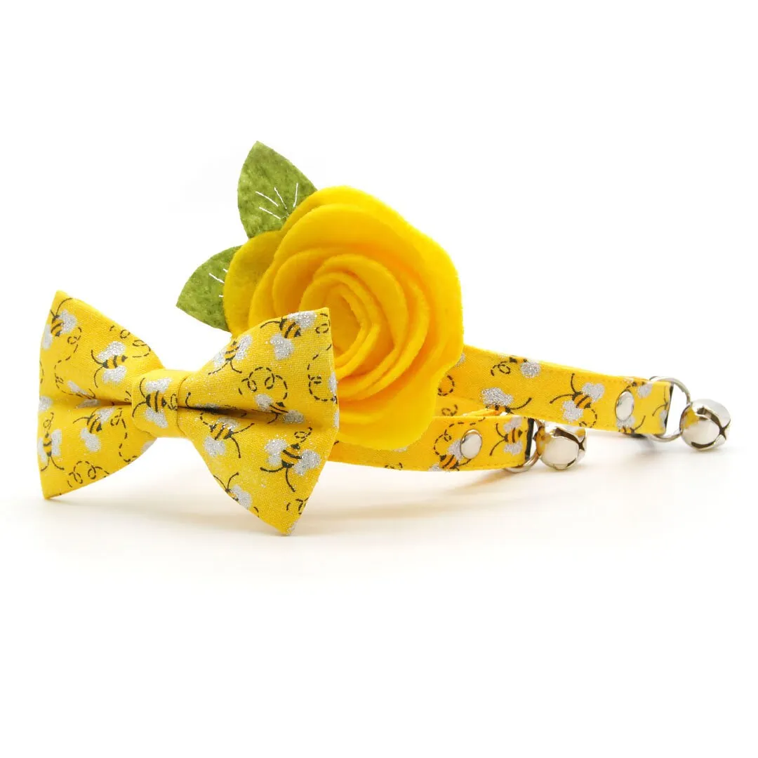 Pet Bow Tie - "Show Me The Honey" - Yellow Bee Cat Bow Tie / Spring   Summer / For Cats   Small Dogs (One Size)
