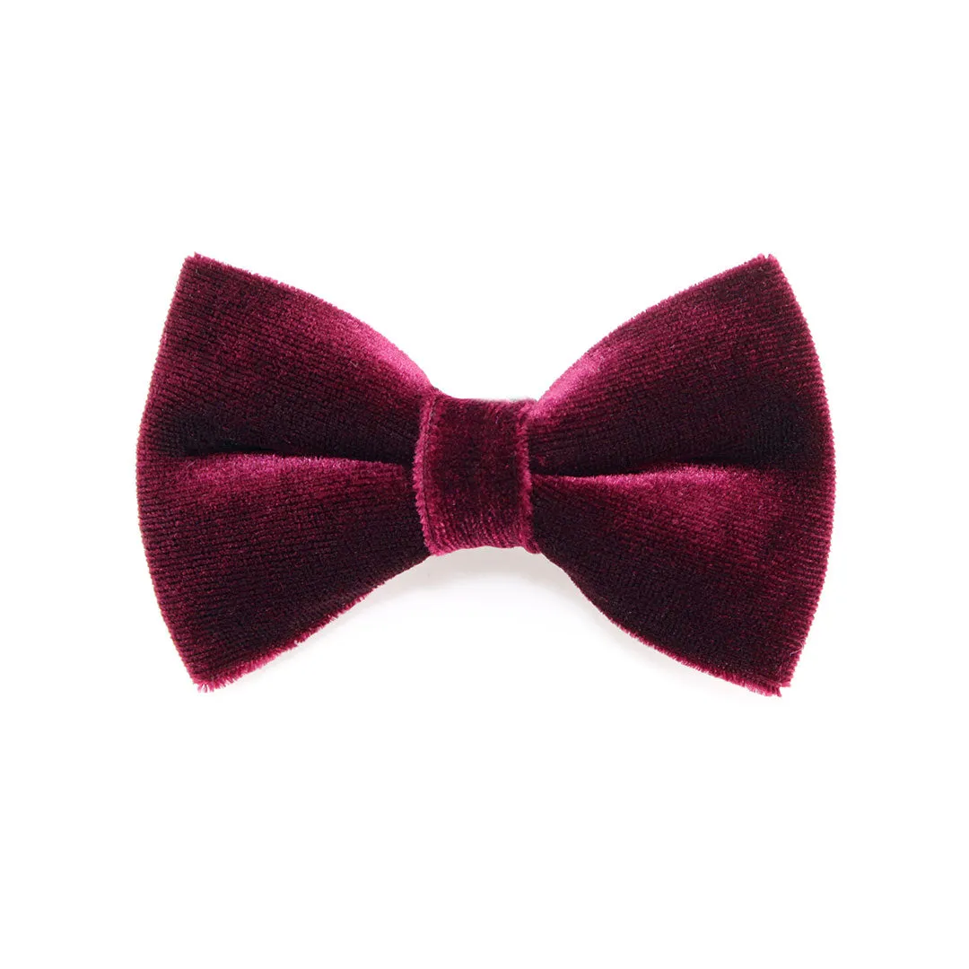 Pet Bow Tie - "Velvet - Merlot" - Burgundy Wine Velvet Bowtie / Wedding / For Cats   Small Dogs / Removable (One Size)