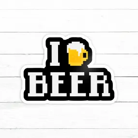 Pixel I Love Beer Sticker | Waterproof Vinyl Decal | 3in