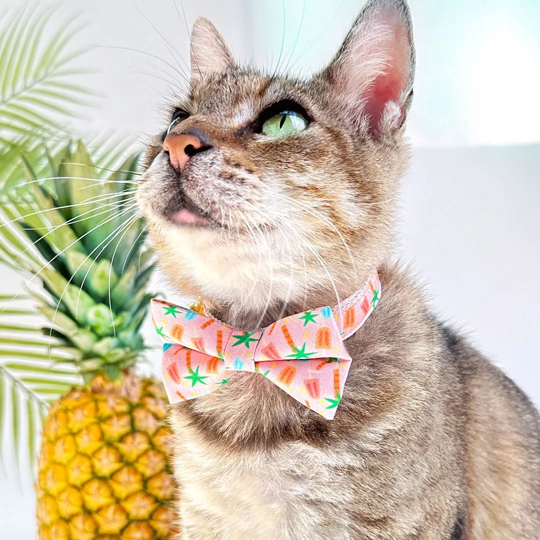 Popsicle Cat Bow Tie - "Palms & Popsicles - Pink" - Palm Tree Tropical Bow Tie for Cat / Summer Ice Cream Beach / Cat   Small Dog Bowtie
