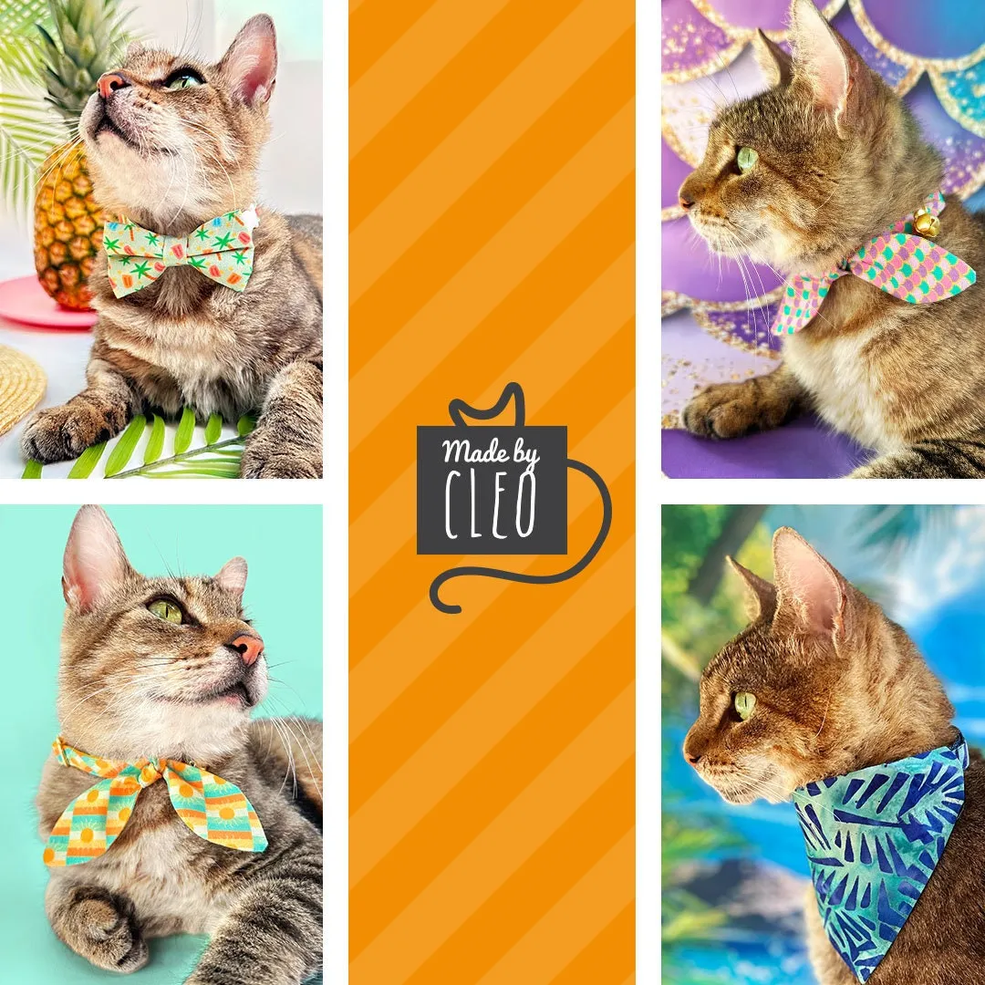 Popsicle Cat Bow Tie - "Palms & Popsicles - Pink" - Palm Tree Tropical Bow Tie for Cat / Summer Ice Cream Beach / Cat   Small Dog Bowtie