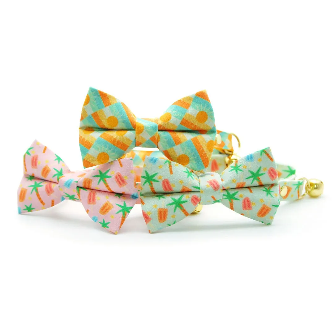 Popsicle Cat Bow Tie - "Palms & Popsicles - Pink" - Palm Tree Tropical Bow Tie for Cat / Summer Ice Cream Beach / Cat   Small Dog Bowtie