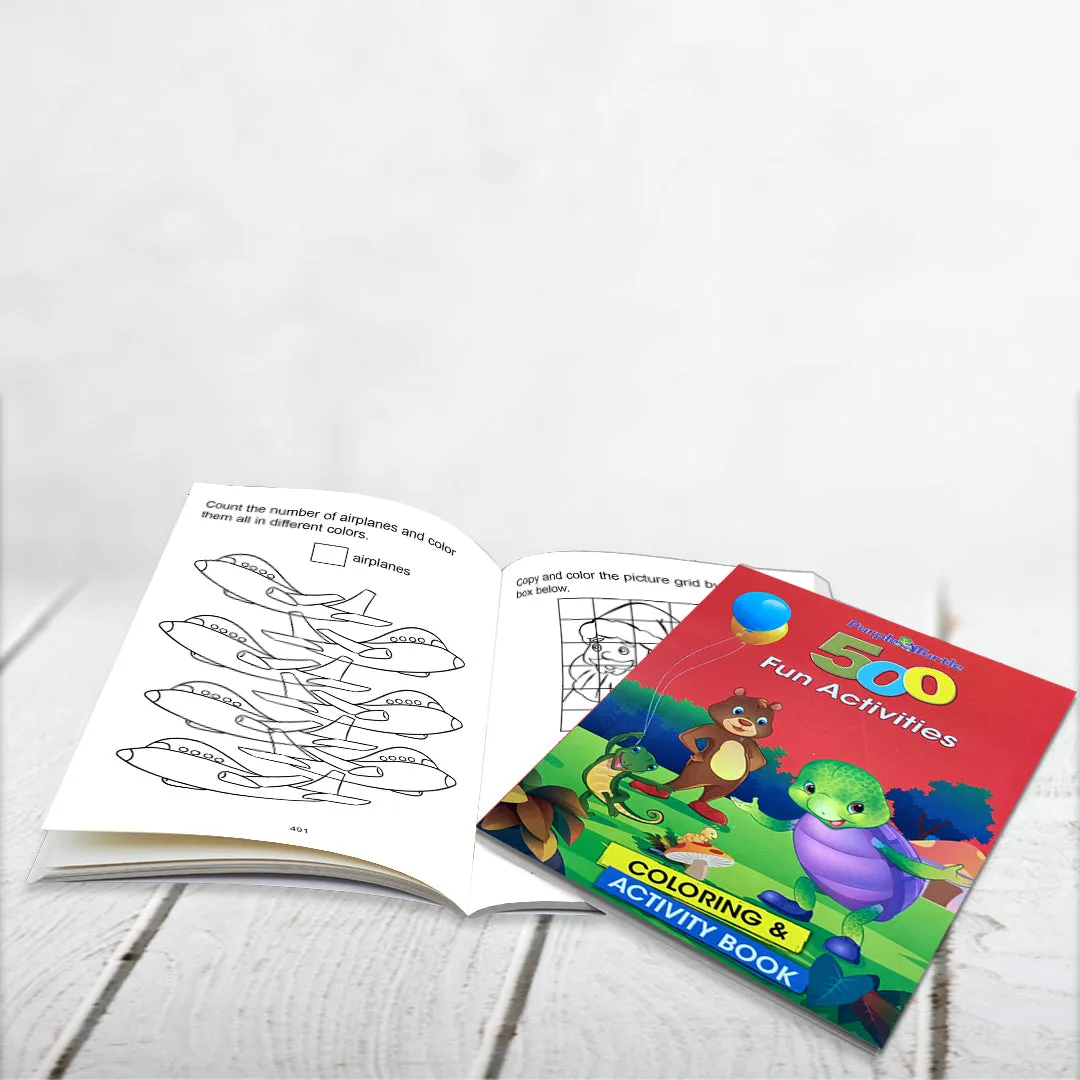 Purple Turtle 500 Fun Activity- Coloring and Activity Book