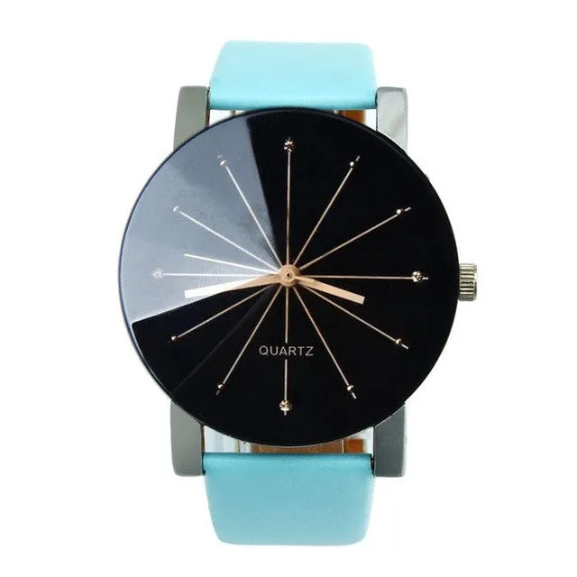 Quartz Round Dial Clock Leather Wrist Watch