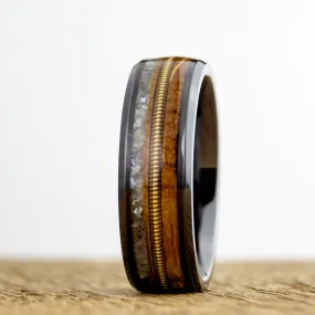 "The Charlie" - Whiskey barrel mens ring with pearl
