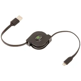 ReTrak ETESLTB Retractable Charge & Sync USB Cable with Lightning Connector, 3ft (Black)